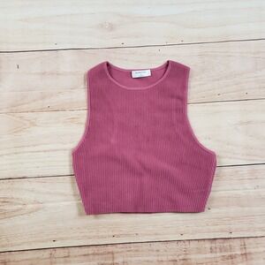 Aritzia Babaton Shirt Womens‎ Medium Pink Tank Crop Sleeveless Ribbed Ladies M
